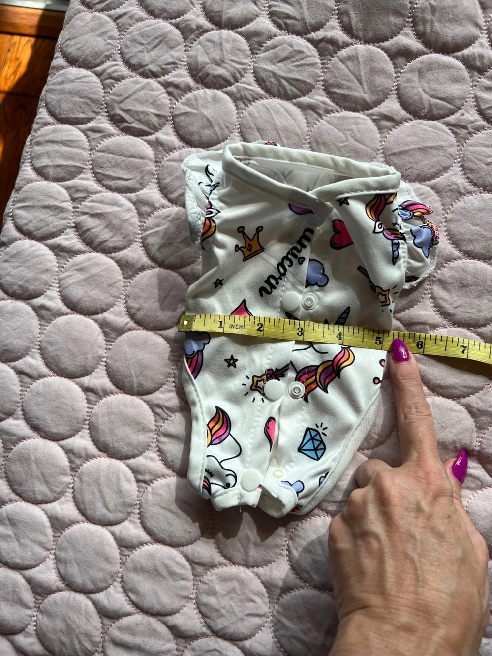 Unicorn Print dog romper Onesie - White with Pink & Purple Accents